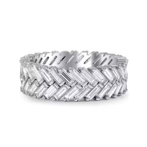 Swarovski Elements 925 Sterling Silver Clear Baguette Eternity Band Ring NEW